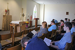 Students and staff at Our Lady of Providence Jr./Sr. High School in Clarksville use their new chapel for first Friday adoration, as well as for morning liturgy and the sacrament of reconciliation. The new, permanent chapel is a 25-year dream come true for the school. (Submitted photo)